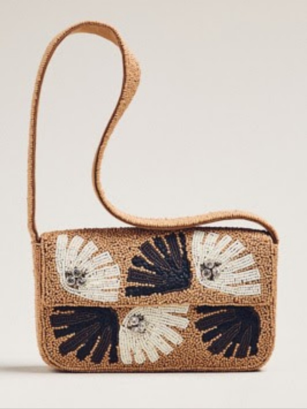 Anthropologie The Fiona Beaded Bag Floral Edition Celandine Tan - Picture 2 of 8